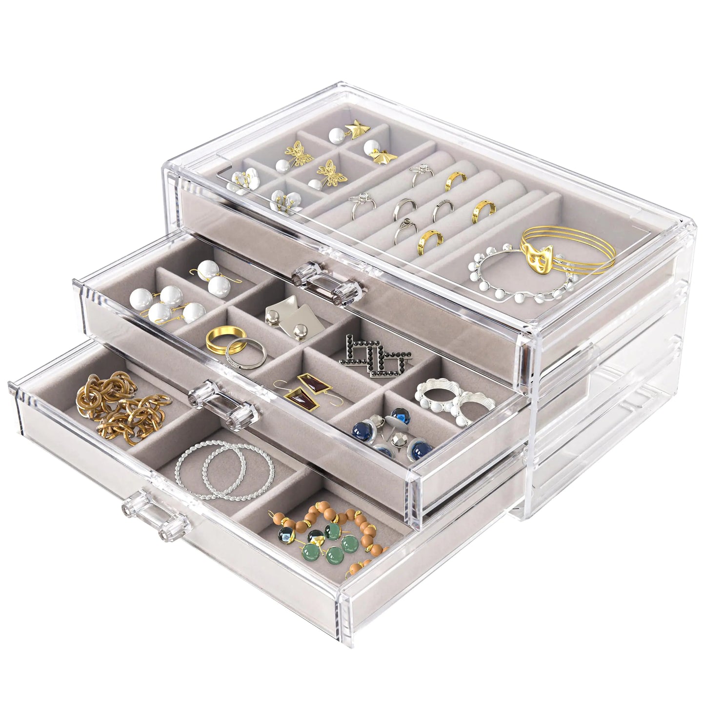 Graceful Acrylic Jewelry Haven with Velvet Lined Drawers