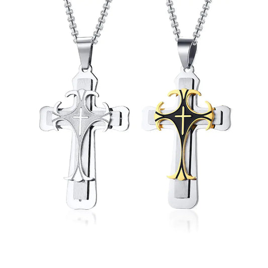 Vintage Multi-layer Titanium Steel Cross Necklace Pendant