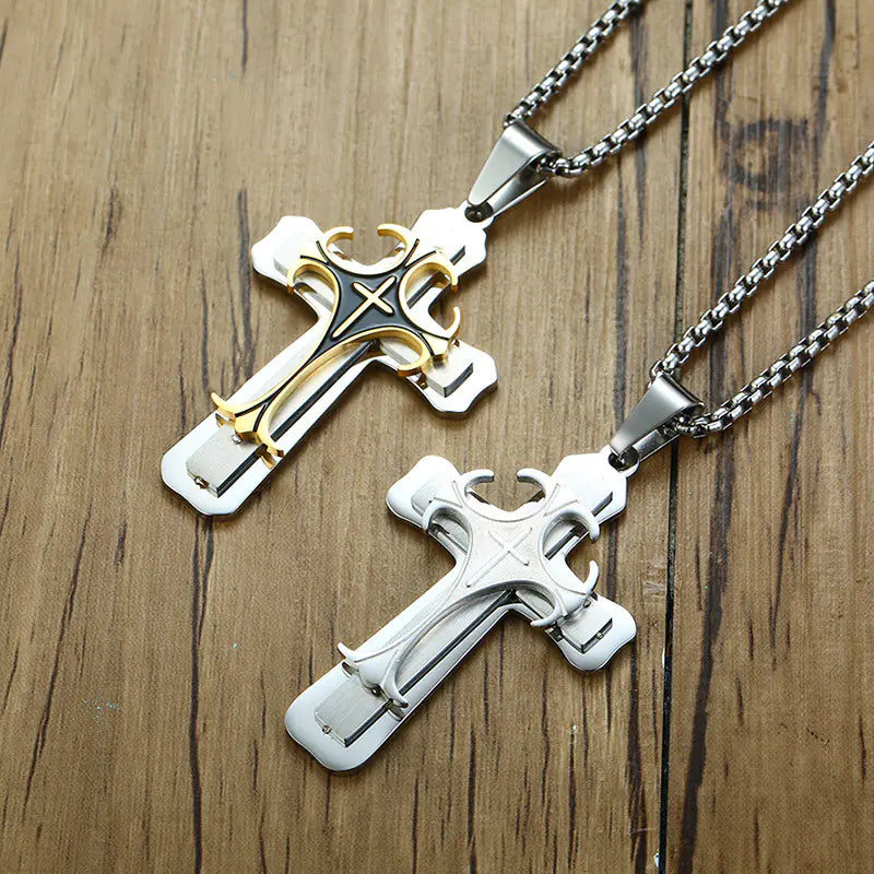 Vintage Multi-layer Titanium Steel Cross Necklace Pendant