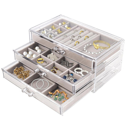Graceful Acrylic Jewelry Haven with Velvet Lined Drawers