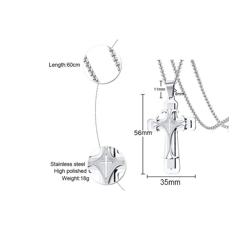 Vintage Multi-layer Titanium Steel Cross Necklace Pendant